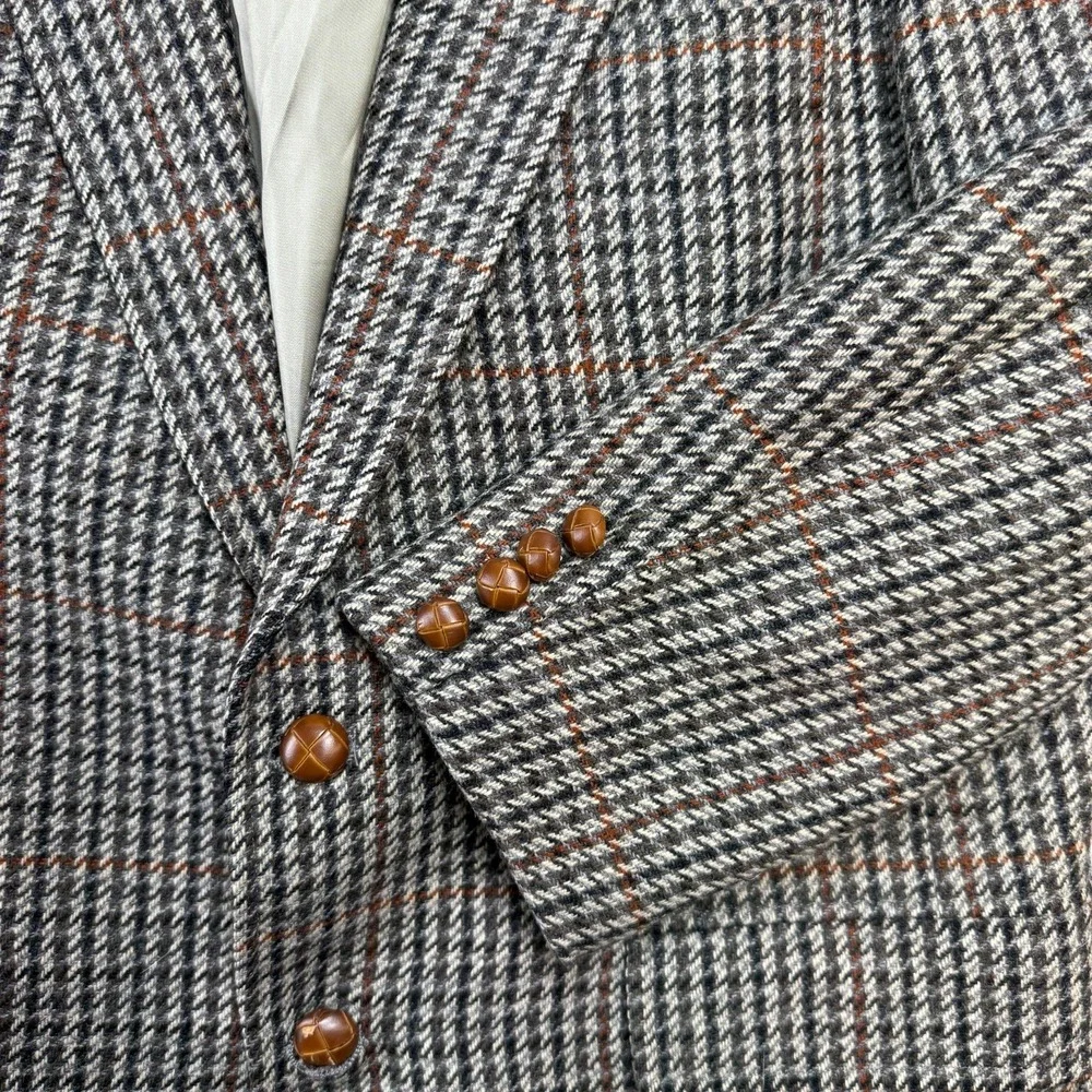 VTG Chaps Ralph Lauren Blazer Jacket Mens 40 Houndstooth Tweed‎ Coat Old Money